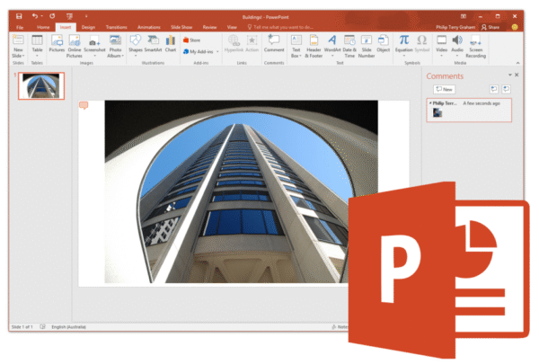 Microsoft Office 2016 Professional Plus Bind PowerPoint interface with digital license for creating and presenting slides