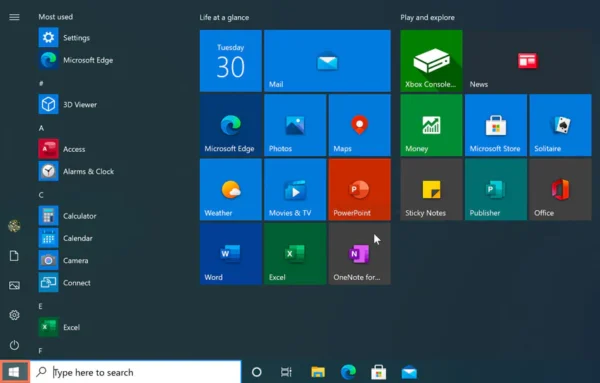 Windows 10 Pro start menu interface – activated with Digital License.