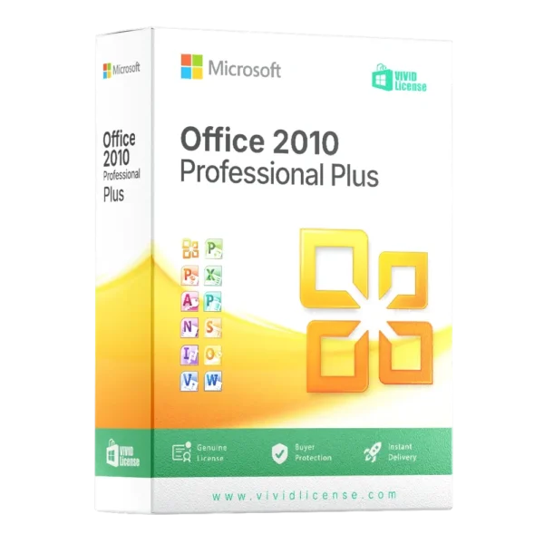 Microsoft Office 2010 Professional Plus retail box with digital license for Word, Excel, PowerPoint, Outlook, Access, and more