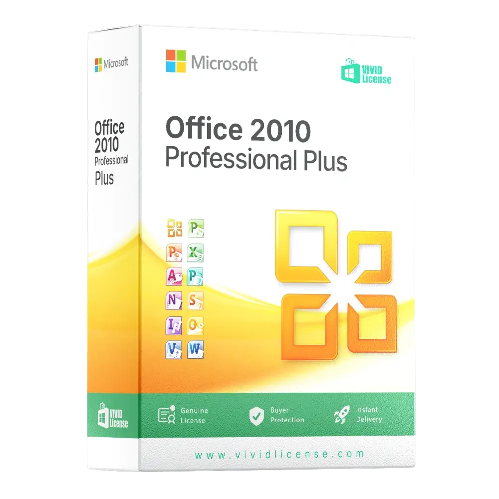 Microsoft Office 2010 Professional Plus retail box with digital license for Word, Excel, PowerPoint, Outlook, Access, and more