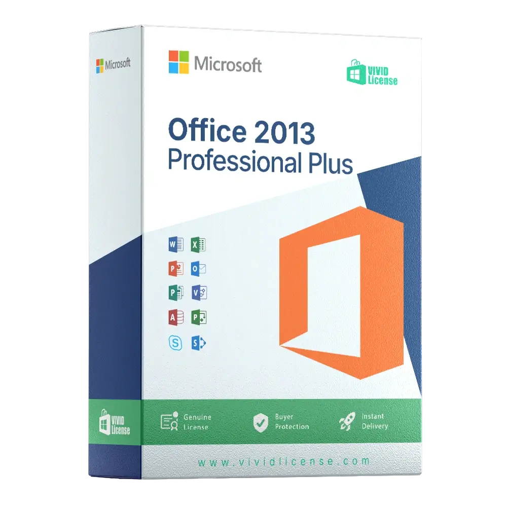 Microsoft Office 2013 Professional Plus license digital package including Word, Excel, PowerPoint, Outlook, Access, Publisher and other Microsoft Office apps
