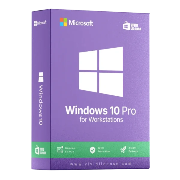 Windows 10 Pro for Workstation desktop with productivity tools, showcasing digital license activation and advanced performance features for Windows 10 Pro for Workstations license.